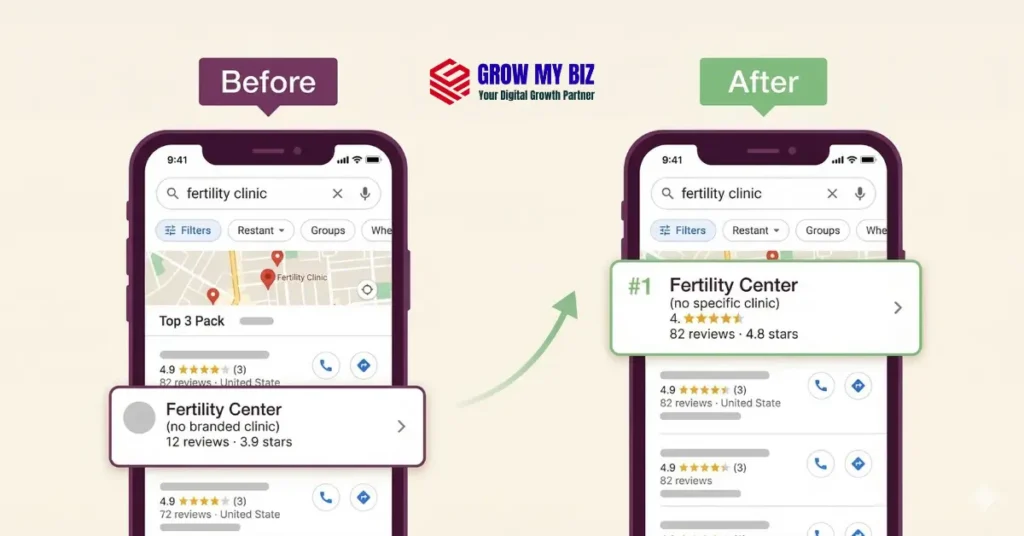 IVF clinic Google Maps ranking improvement after review generation — before and after comparison