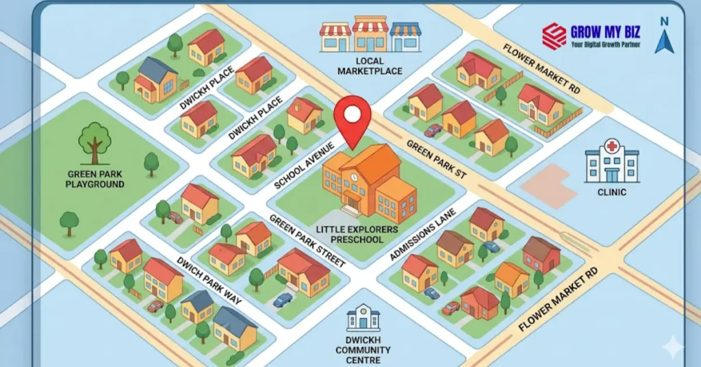 Google Maps pin correctly placed on a preschool location – accurate map pin helps local SEO ranking