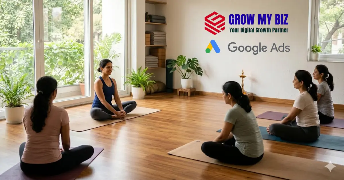 Google Ads for yoga studios in India — yoga instructor teaching a local class
